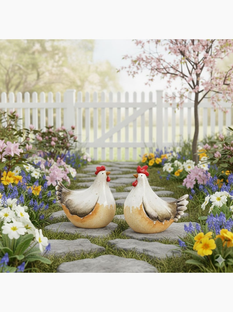 Deux décoration de jardin coq & poule en céramique Beige - Kiabi
