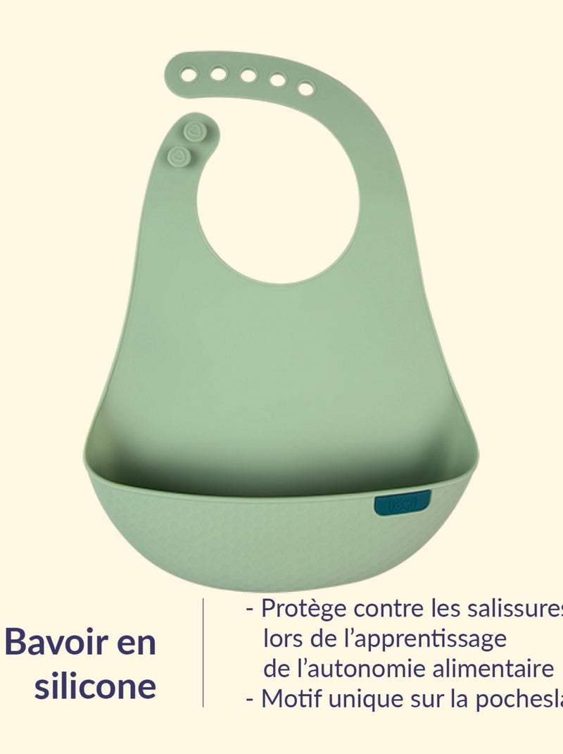 Difrax | Bavoir récupérateur en silicone Difax LOVI Vert - Kiabi