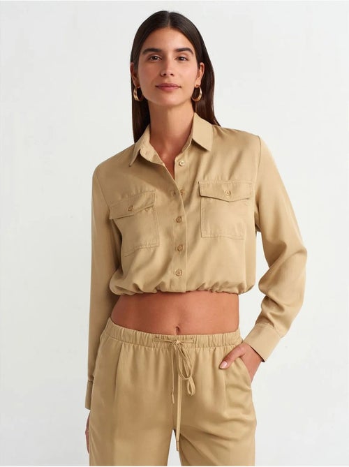 DILVIN Blouse Courte En Tencel Façon Chemise - Kiabi DILVIN Blouse Courte En Tencel Façon Chemise - Kiabi