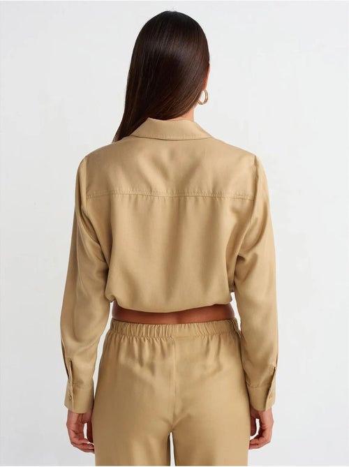 DILVIN Blouse Courte En Tencel Façon Chemise - Kiabi DILVIN Blouse Courte En Tencel Façon Chemise - Kiabi