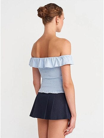 DILVIN Blouse Courte Femme À Épaules Dénudées, Côtelée