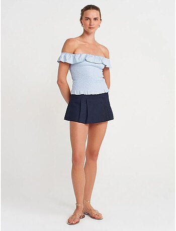 DILVIN Blouse Courte Femme À Épaules Dénudées, Côtelée