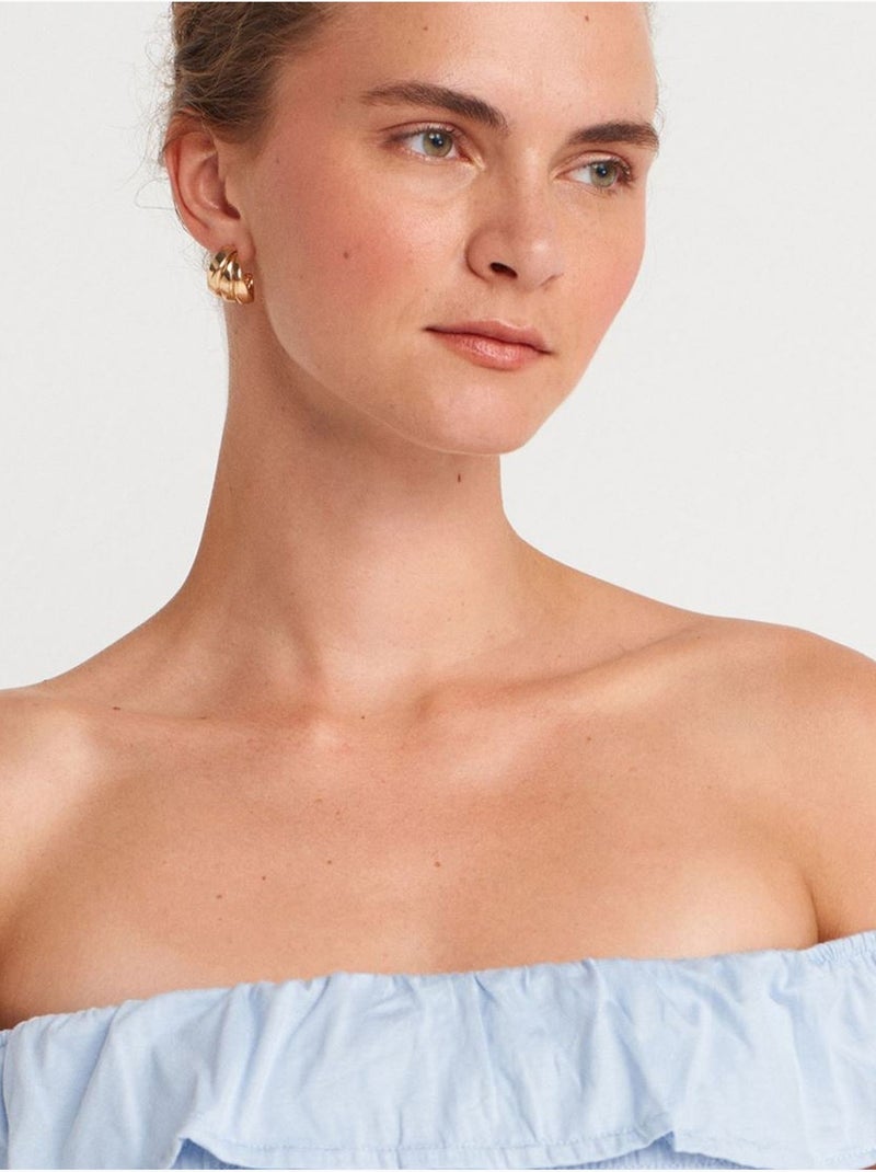 DILVIN Blouse Courte Femme À Épaules Dénudées, Côtelée Bleu ciel - Kiabi