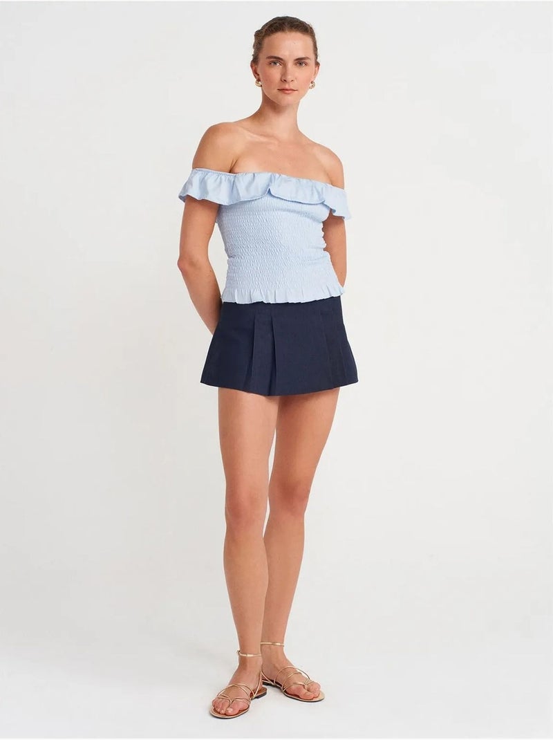 DILVIN Blouse Courte Femme À Épaules Dénudées, Côtelée Bleu ciel - Kiabi