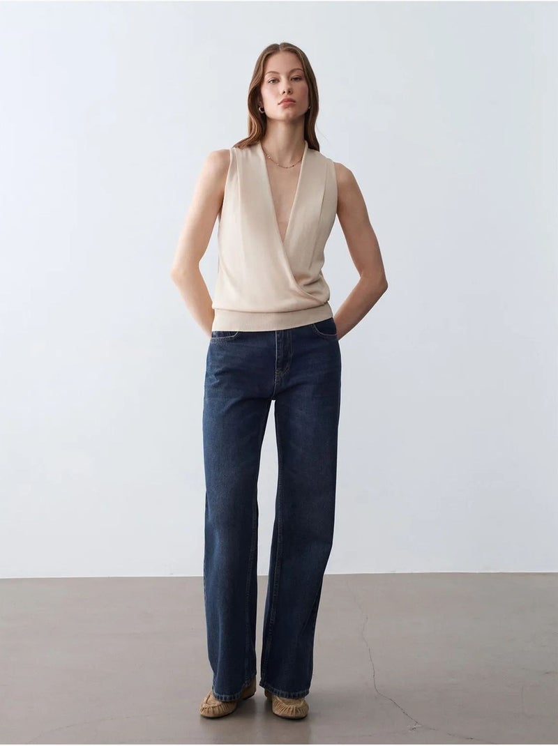 DILVIN Blouse Sans Manches À Col V Croisé Beige - Kiabi