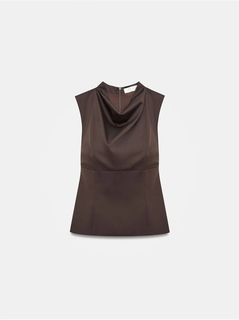 DILVIN Blouse Sans Manches En Crêpe À Col Bénitier Marron chocolat - Kiabi