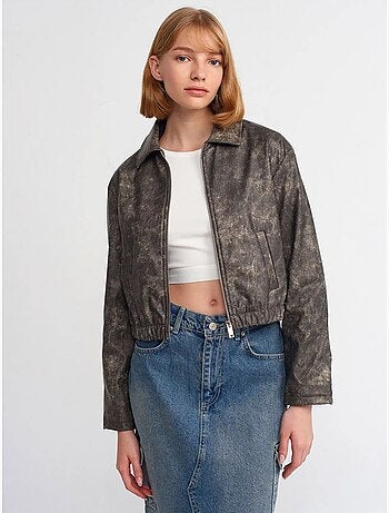 Dilvin blouson bomber court en similicuir