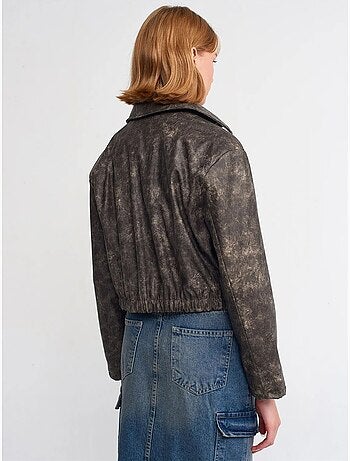 Dilvin blouson bomber court en similicuir