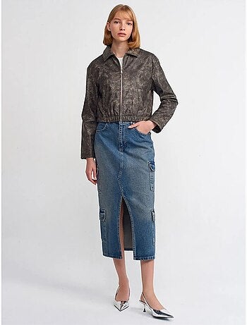 Dilvin blouson bomber court en similicuir