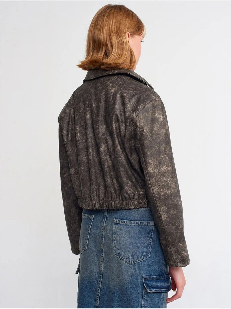 Dilvin blouson bomber court en similicuir Gris Noir - Kiabi