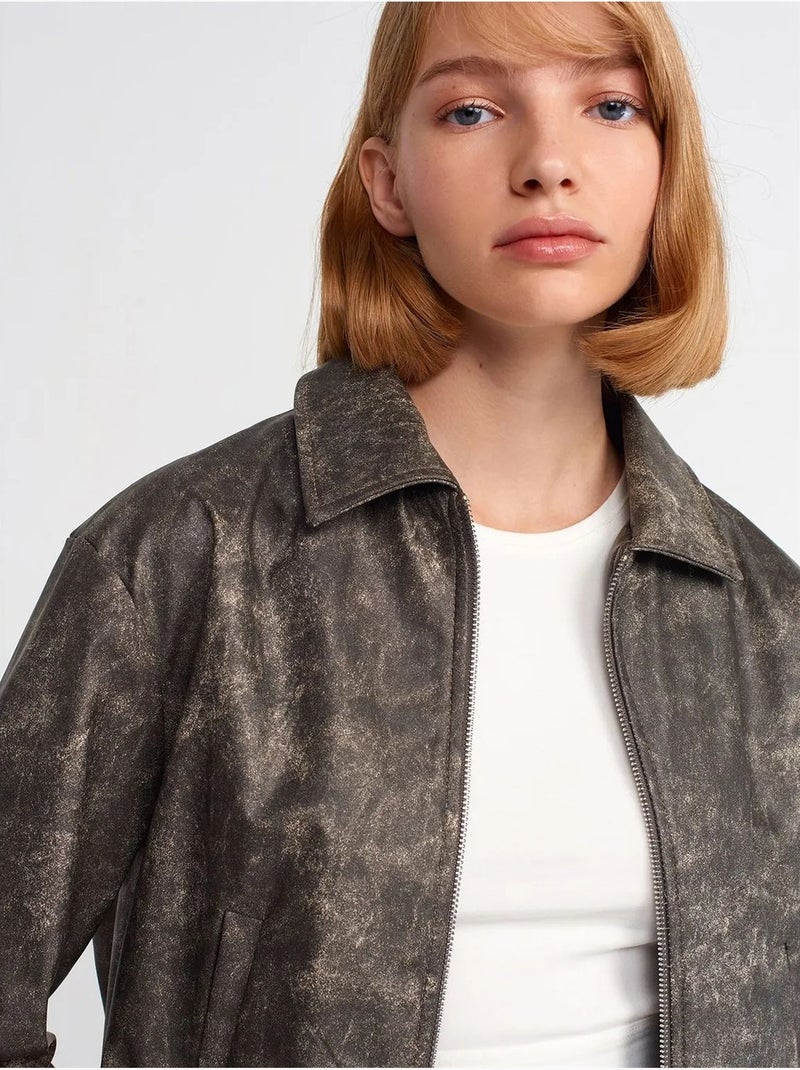 Dilvin blouson bomber court en similicuir Gris Noir - Kiabi