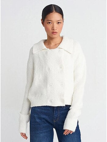 DILVIN Cardigan Côtelé À Col Polo Et Boutons