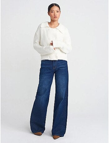 DILVIN Cardigan Côtelé À Col Polo Et Boutons