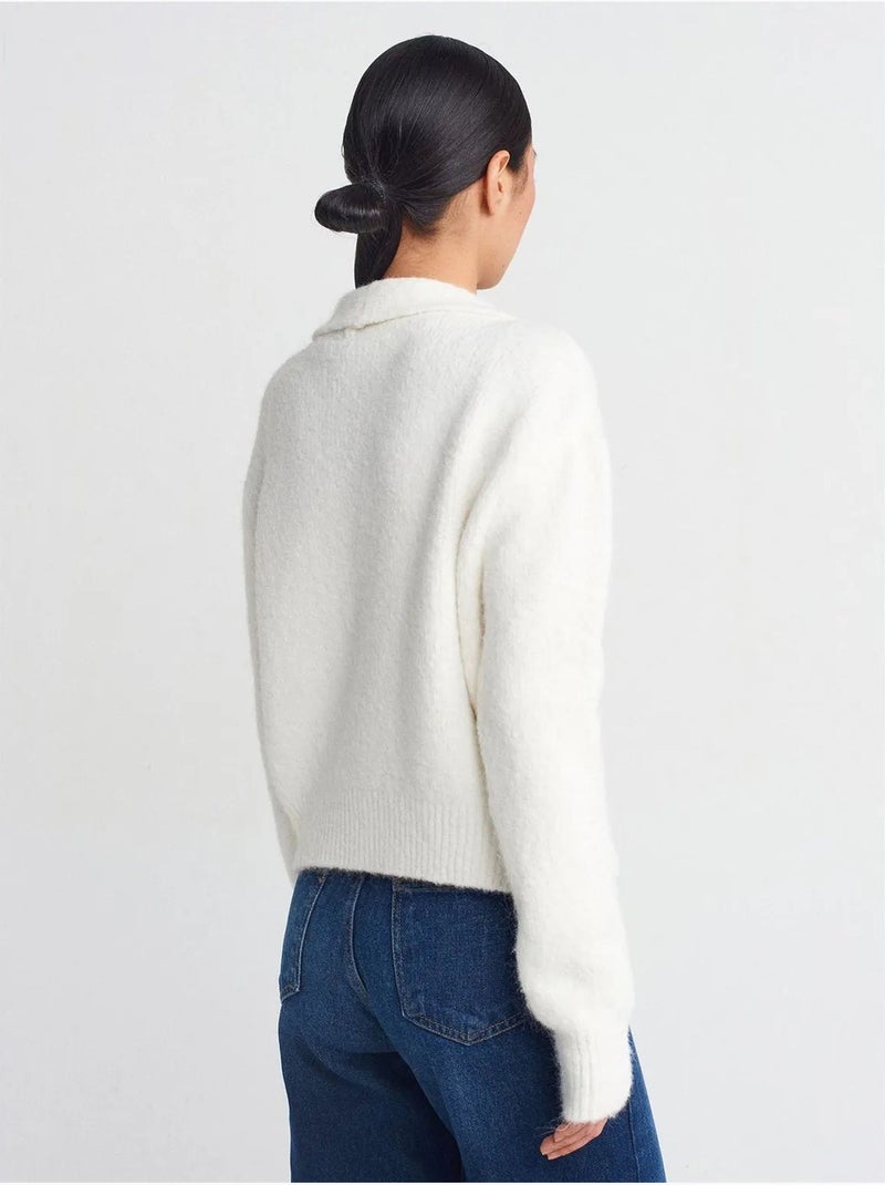 DILVIN Cardigan Côtelé À Col Polo Et Boutons Blanc cassé - Kiabi