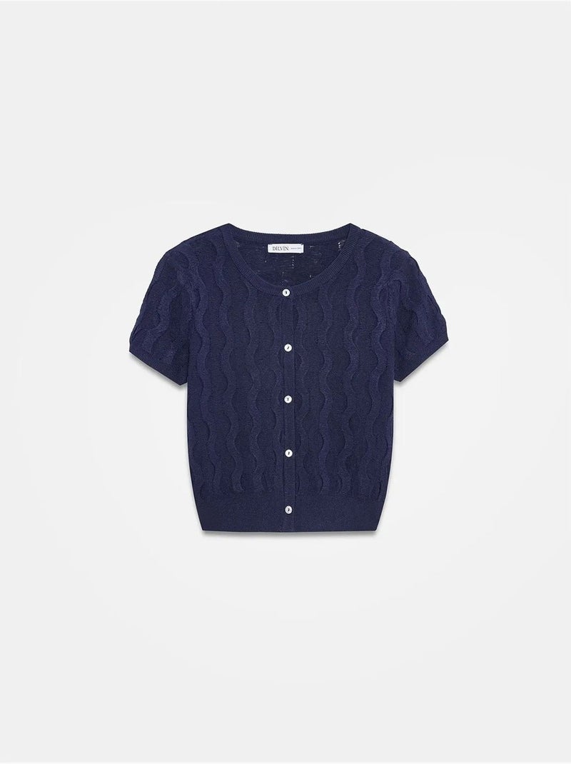 Dilvin cardigan court jacquard boutonné femme Bleu marine - Kiabi