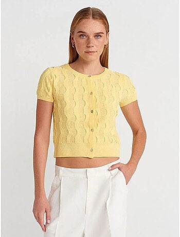 Cardigan court jacquard boutonné femme dilvin