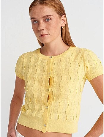 Cardigan court jacquard boutonné femme dilvin