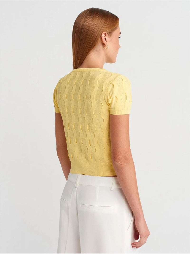 Dilvin cardigan court jacquard boutonné femme Jaune citron - Kiabi