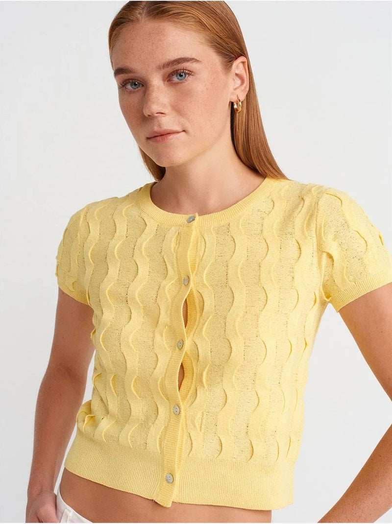 Dilvin cardigan court jacquard boutonné femme Jaune citron - Kiabi