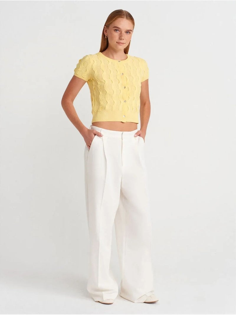 Dilvin cardigan court jacquard boutonné femme Jaune citron - Kiabi