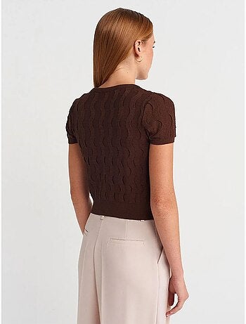 Cardigan court jacquard boutonné femme dilvin