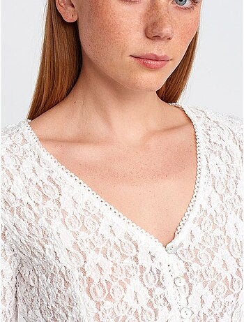 DILVIN Cardigan En Dentelle À Col V Et Boutons