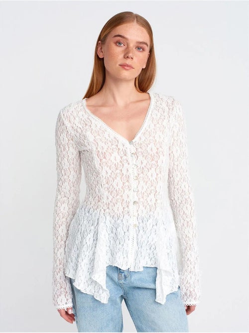 DILVIN Cardigan En Dentelle À Col V Et Boutons - Kiabi DILVIN Cardigan En Dentelle À Col V Et Boutons - Kiabi
