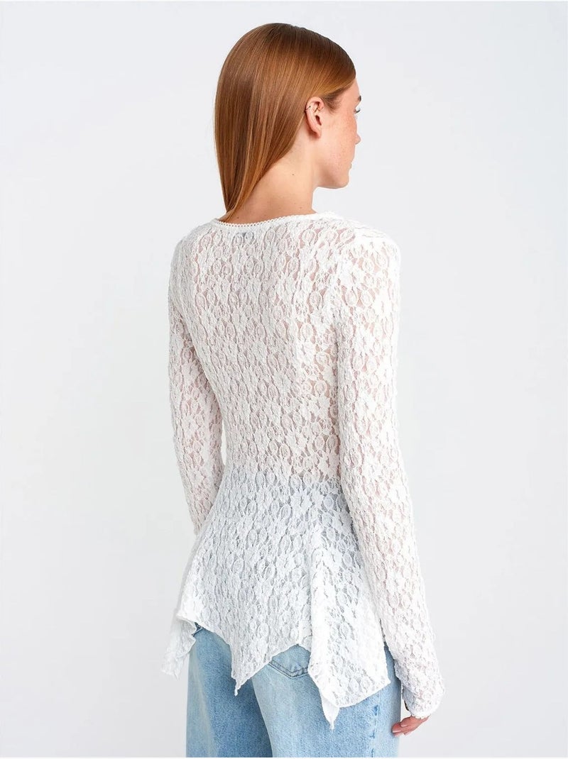 DILVIN Cardigan En Dentelle À Col V Et Boutons Blanc - Kiabi