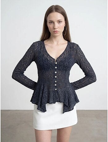 DILVIN Cardigan En Dentelle À Col V Et Boutons