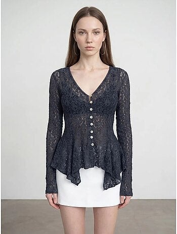 DILVIN Cardigan En Dentelle À Col V Et Boutons