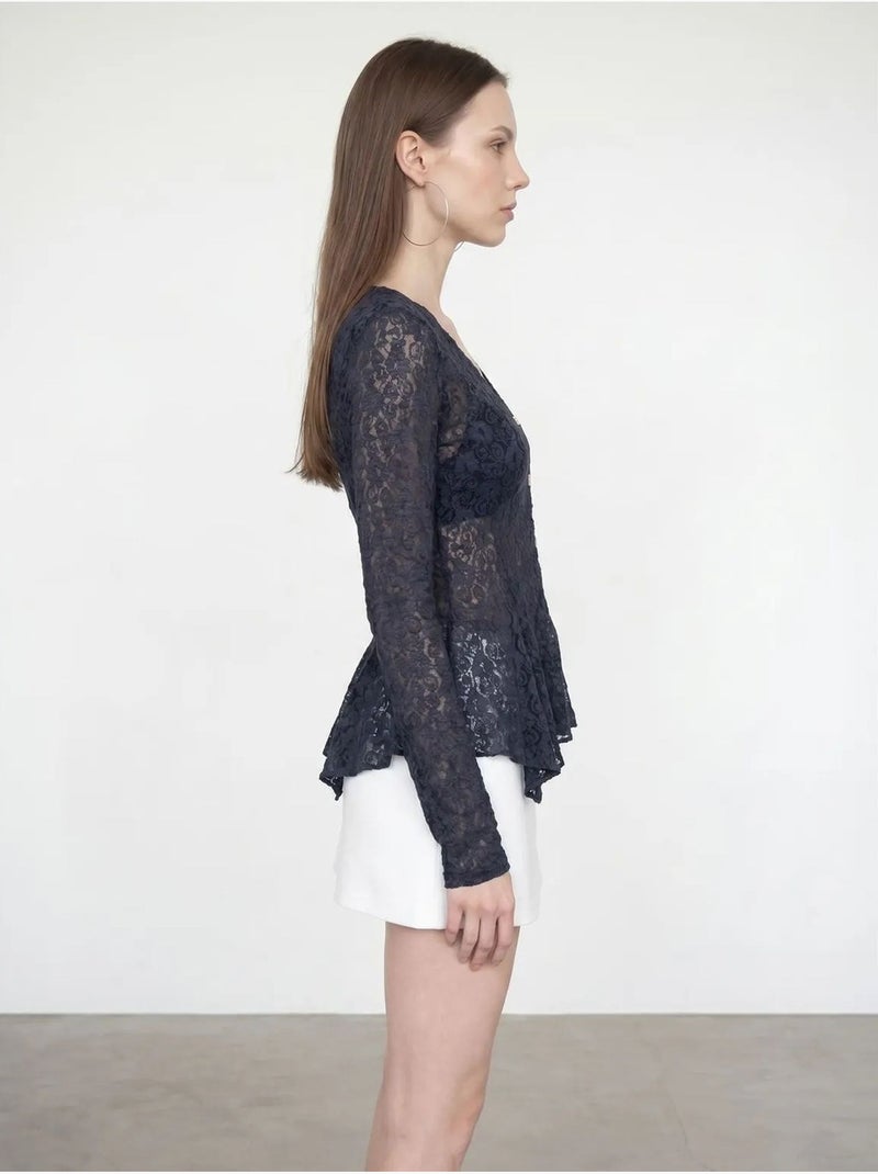 DILVIN Cardigan En Dentelle À Col V Et Boutons Bleu foncé - Kiabi