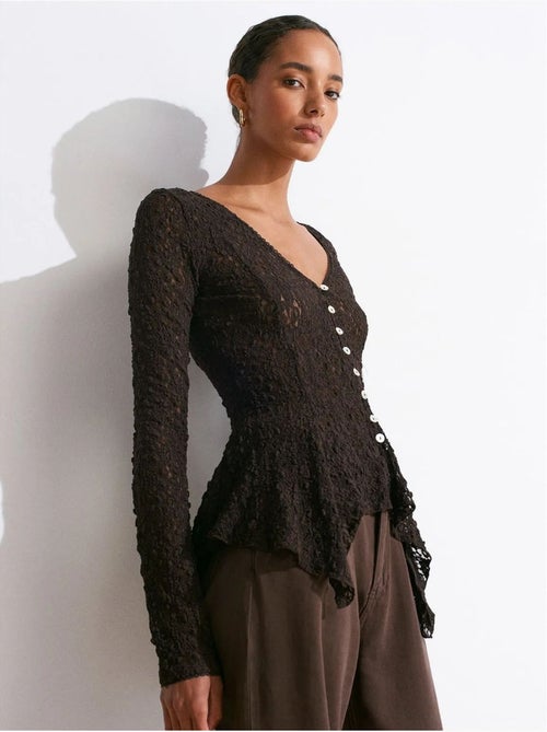 DILVIN Cardigan En Dentelle À Col V Et Boutons - Kiabi DILVIN Cardigan En Dentelle À Col V Et Boutons - Kiabi