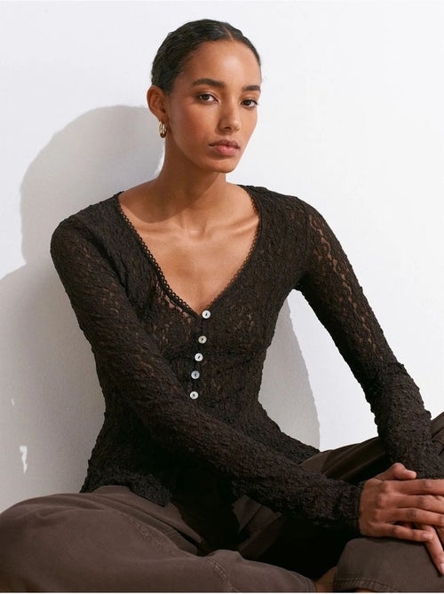 DILVIN Cardigan En Dentelle À Col V Et Boutons - Kiabi DILVIN Cardigan En Dentelle À Col V Et Boutons - Kiabi