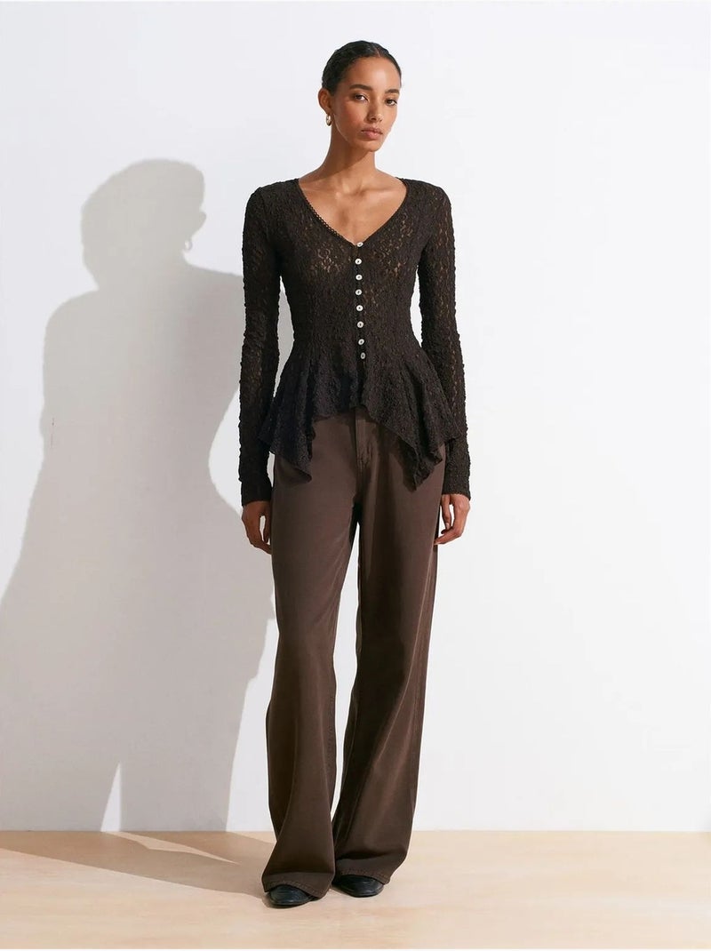 DILVIN Cardigan En Dentelle À Col V Et Boutons gris anthracite - Kiabi