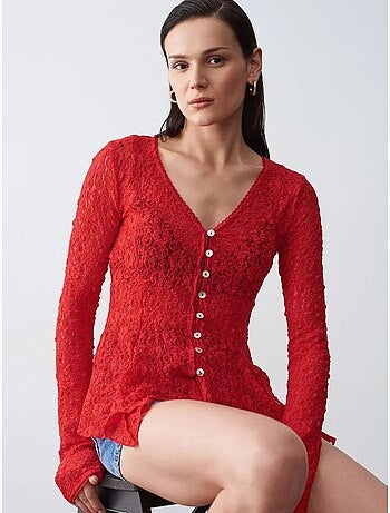 DILVIN Cardigan En Dentelle À Col V Et Boutons