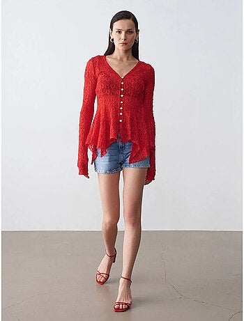 DILVIN Cardigan En Dentelle À Col V Et Boutons