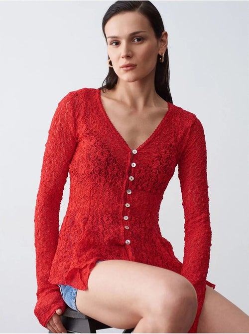DILVIN Cardigan En Dentelle À Col V Et Boutons - Kiabi DILVIN Cardigan En Dentelle À Col V Et Boutons - Kiabi