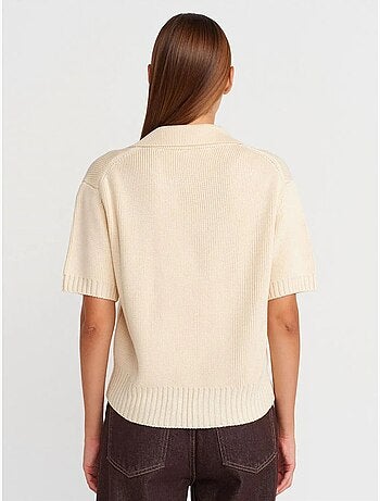 DILVIN Cardigan Femme En Maille Côtelée À Col Polo Et Lien