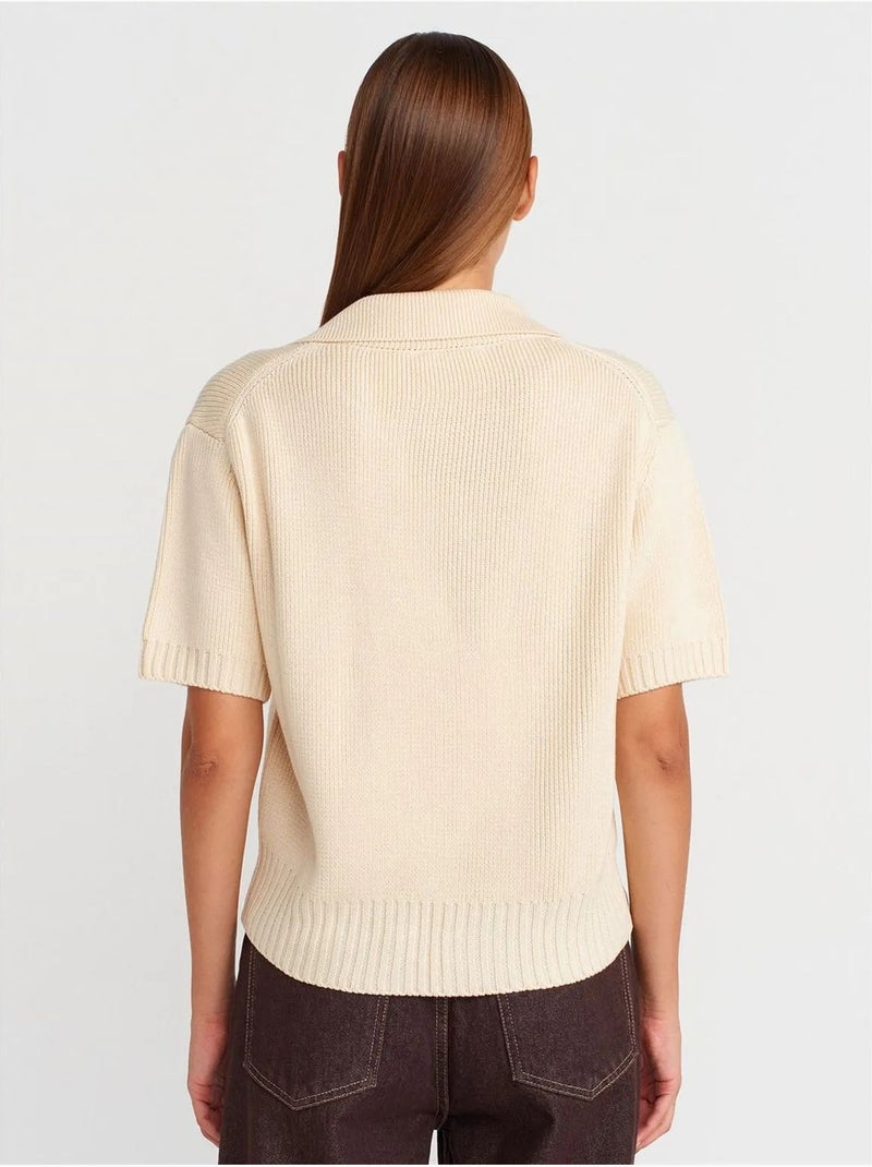 DILVIN Cardigan Femme En Maille Côtelée À Col Polo Et Lien Crème - Kiabi