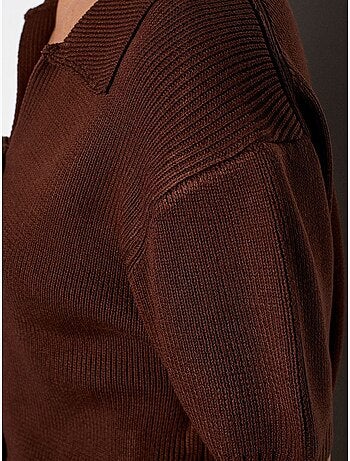 DILVIN Cardigan Femme En Maille Côtelée À Col Polo Et Lien