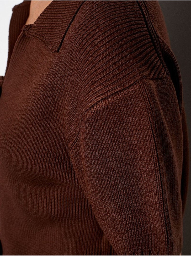 DILVIN Cardigan Femme En Maille Côtelée À Col Polo Et Lien Marron chocolat - Kiabi