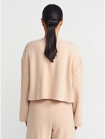 DILVIN Cardigan Femme En Maille Côtelée, Col Rond Et Boutons