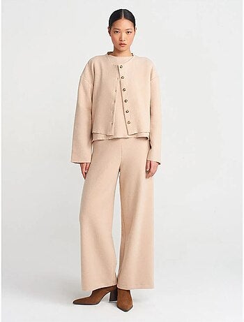 DILVIN Cardigan Femme En Maille Côtelée, Col Rond Et Boutons