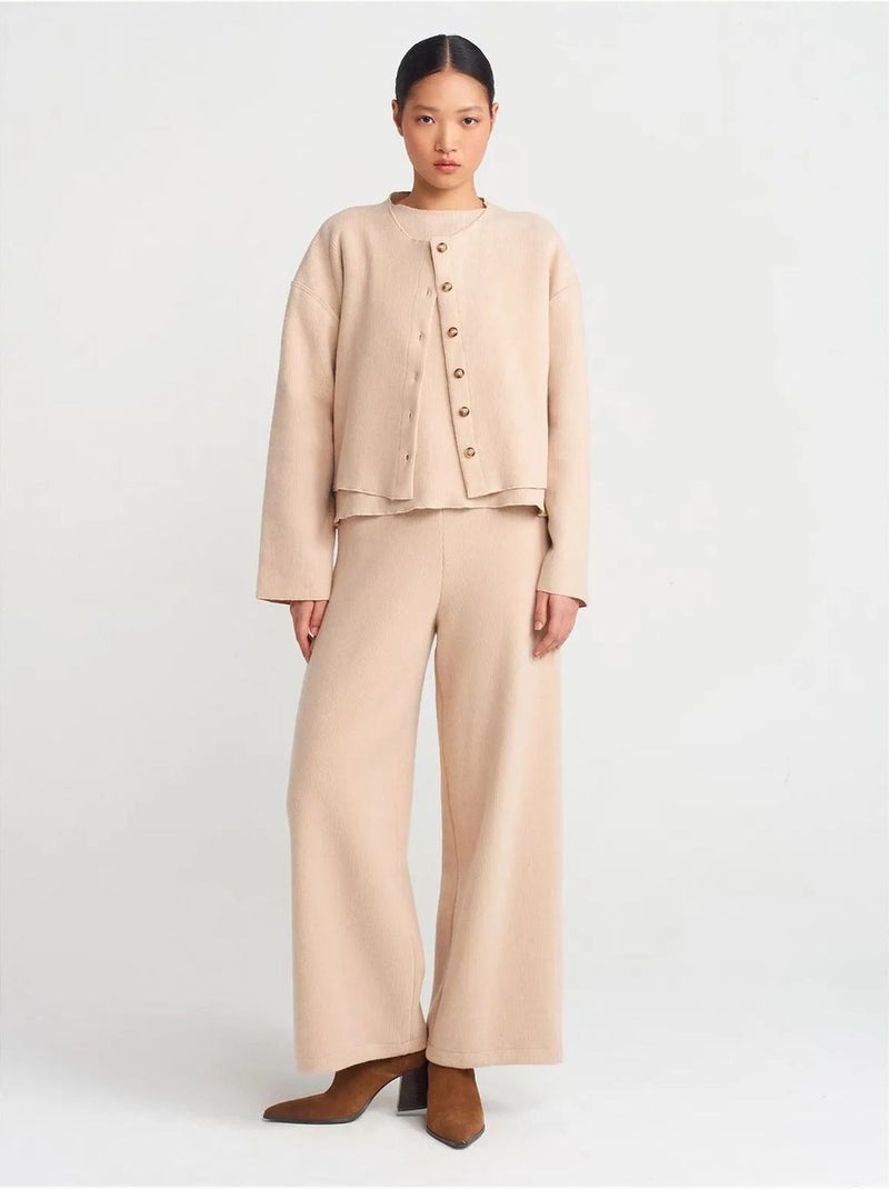 DILVIN Cardigan Femme En Maille Côtelée, Col Rond Et Boutons Beige - Kiabi