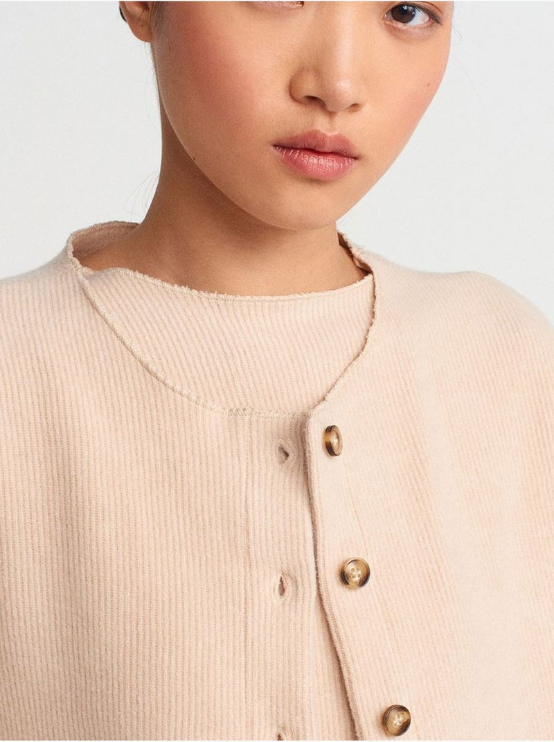 DILVIN Cardigan Femme En Maille Côtelée, Col Rond Et Boutons Beige - Kiabi