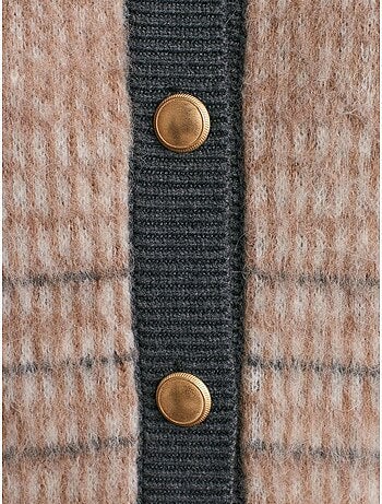 Dilvin cardigan jacquard à carreaux et col rond
