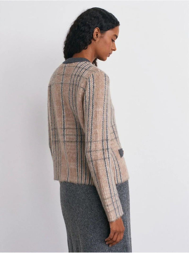 Dilvin cardigan jacquard à carreaux et col rond Multicolore - Kiabi