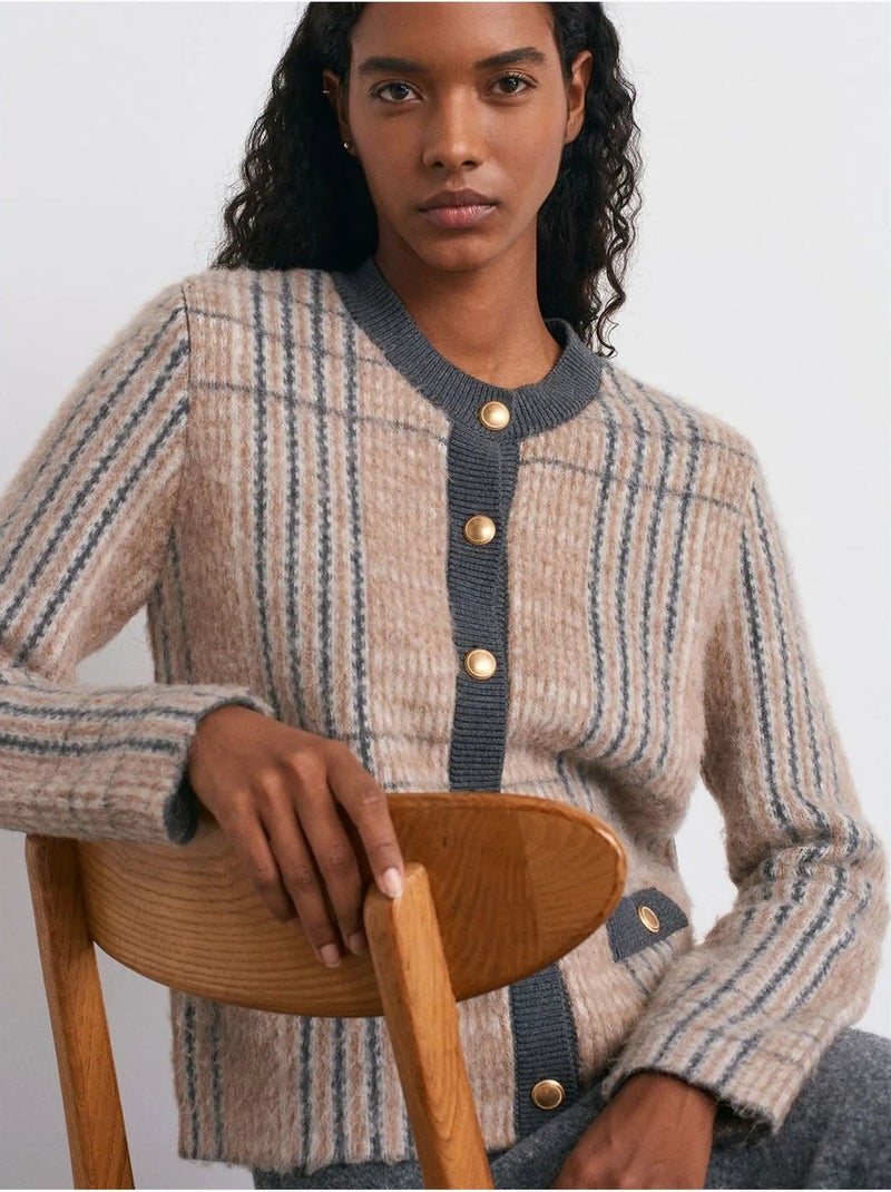 Dilvin cardigan jacquard à carreaux et col rond Multicolore - Kiabi