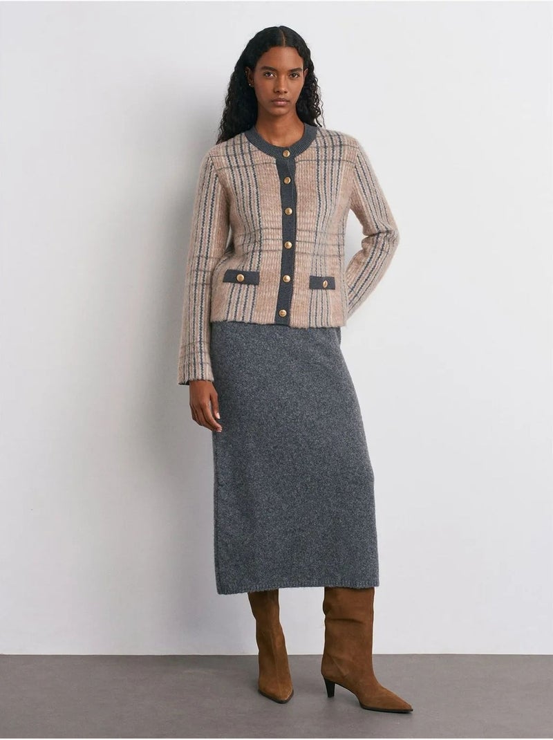 Dilvin cardigan jacquard à carreaux et col rond Multicolore - Kiabi
