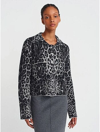 Dilvin cardigan jacquard léopard boutonné
